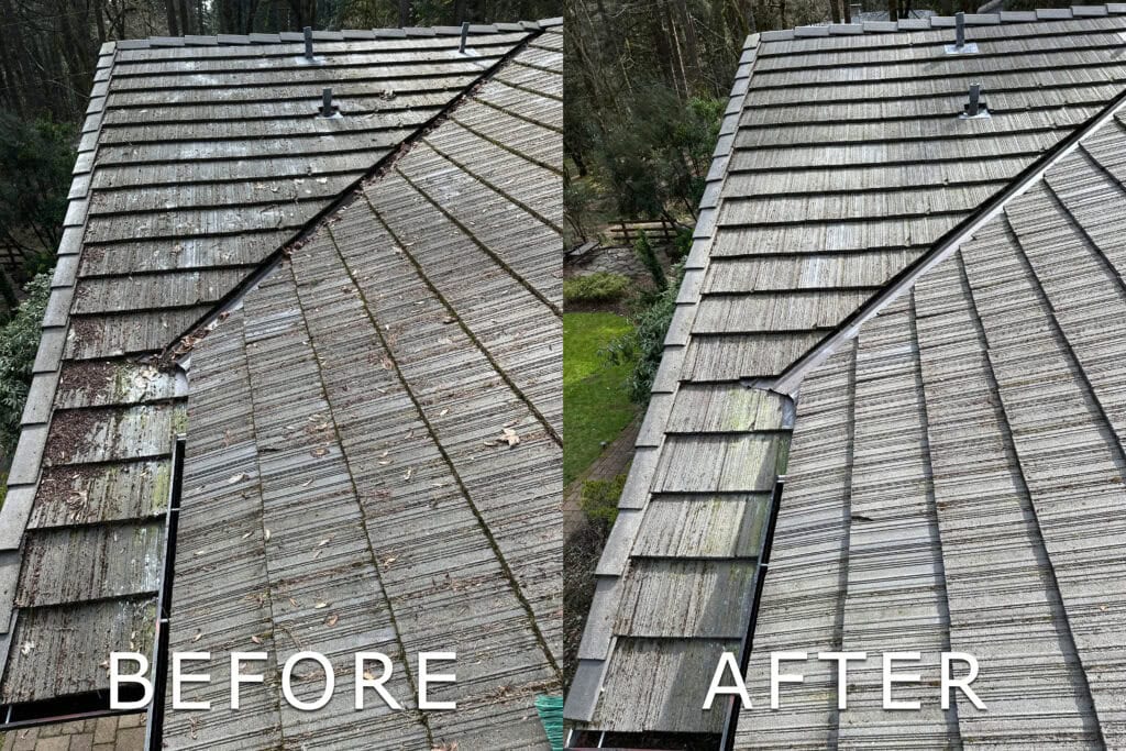 Roof Cleaning in Salem, Oregon | Moss Removal Service Roof Cleaning Before and After Salem Oregon | Moss Removal Results Moss Boss Roofing Salem Oregon