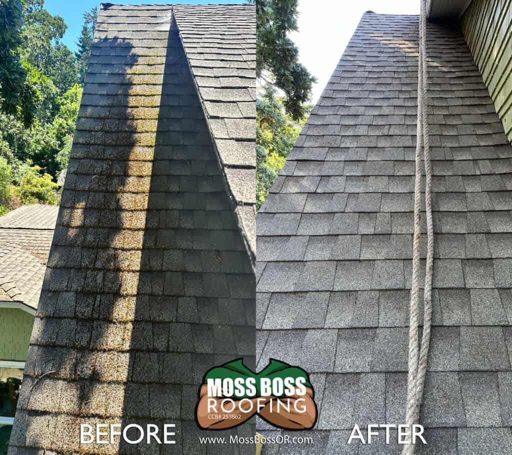 Roof Cleaning in Salem, Oregon | Moss Removal Service Roof Cleaning Before and After Salem Oregon | Moss Removal Results Moss Boss Roofing Salem Oregon