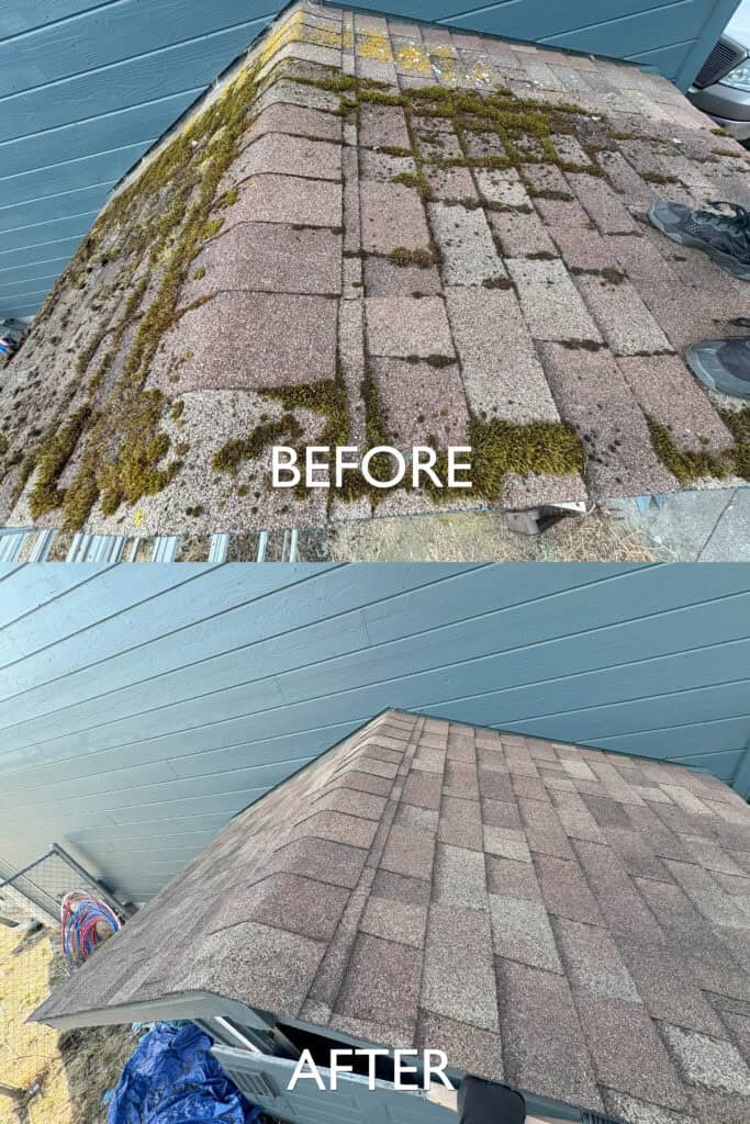Roof Cleaning in Salem, Oregon | Moss Removal Service Roof Cleaning Before and After Salem Oregon | Moss Removal Results Moss Boss Roofing Salem Oregon