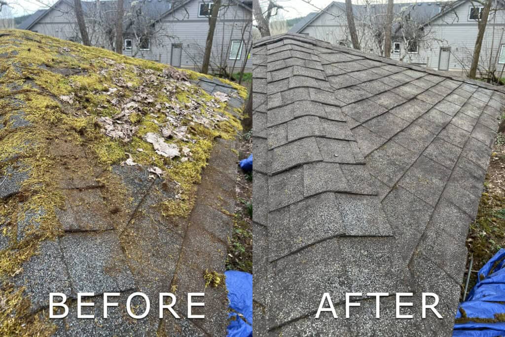 Roof Cleaning in Salem, Oregon | Moss Removal Service Roof Cleaning Before and After Salem Oregon | Moss Removal Results Moss Boss Roofing Salem Oregon