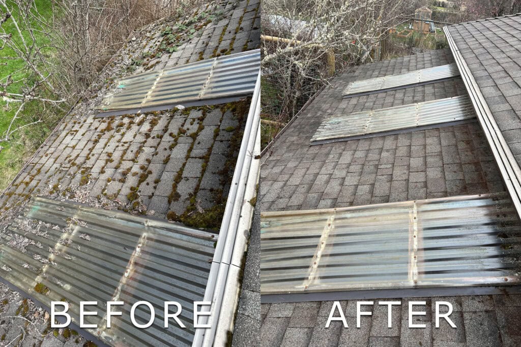 Roof Cleaning in Salem, Oregon | Moss Removal Service Roof Cleaning Before and After Salem Oregon | Moss Removal Results Moss Boss Roofing Salem Oregon
