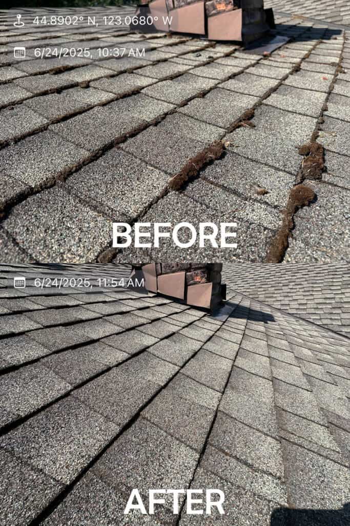 Roof Cleaning in Salem, Oregon | Moss Removal Service Roof Cleaning Before and After Salem Oregon | Moss Removal Results Moss Boss Roofing Salem Oregon