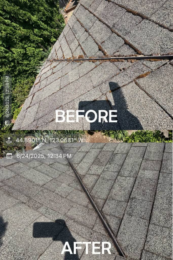 Roof Cleaning in Salem, Oregon | Moss Removal Service Roof Cleaning Before and After Salem Oregon | Moss Removal Results Moss Boss Roofing Salem Oregon