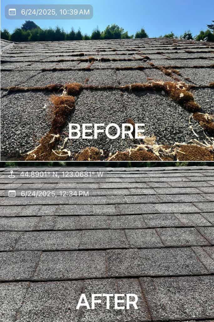 Roof Cleaning in Salem, Oregon | Moss Removal Service Roof Cleaning Before and After Salem Oregon | Moss Removal Results Moss Boss Roofing Salem Oregon