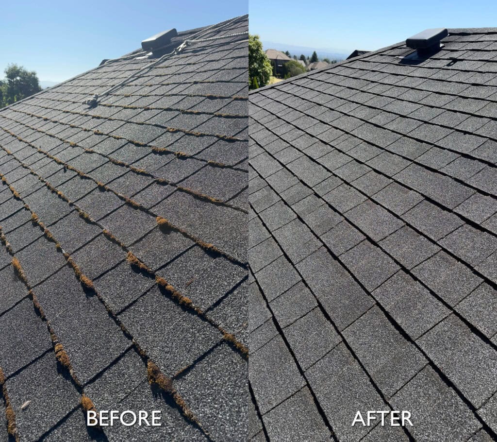 Roof Cleaning in Salem, Oregon | Moss Removal Service Roof Cleaning Before and After Salem Oregon | Moss Removal Results Moss Boss Roofing Salem Oregon
