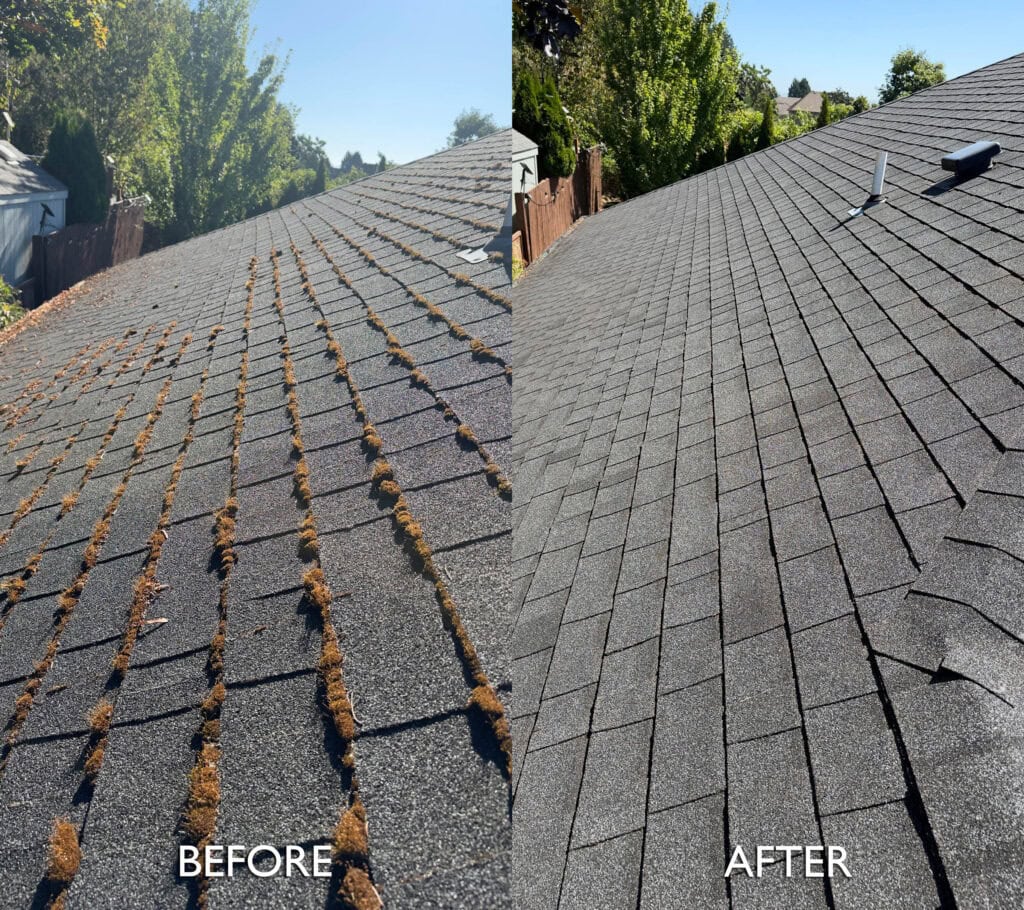 Roof Cleaning in Salem, Oregon | Moss Removal Service Roof Cleaning Before and After Salem Oregon | Moss Removal Results Moss Boss Roofing Salem Oregon