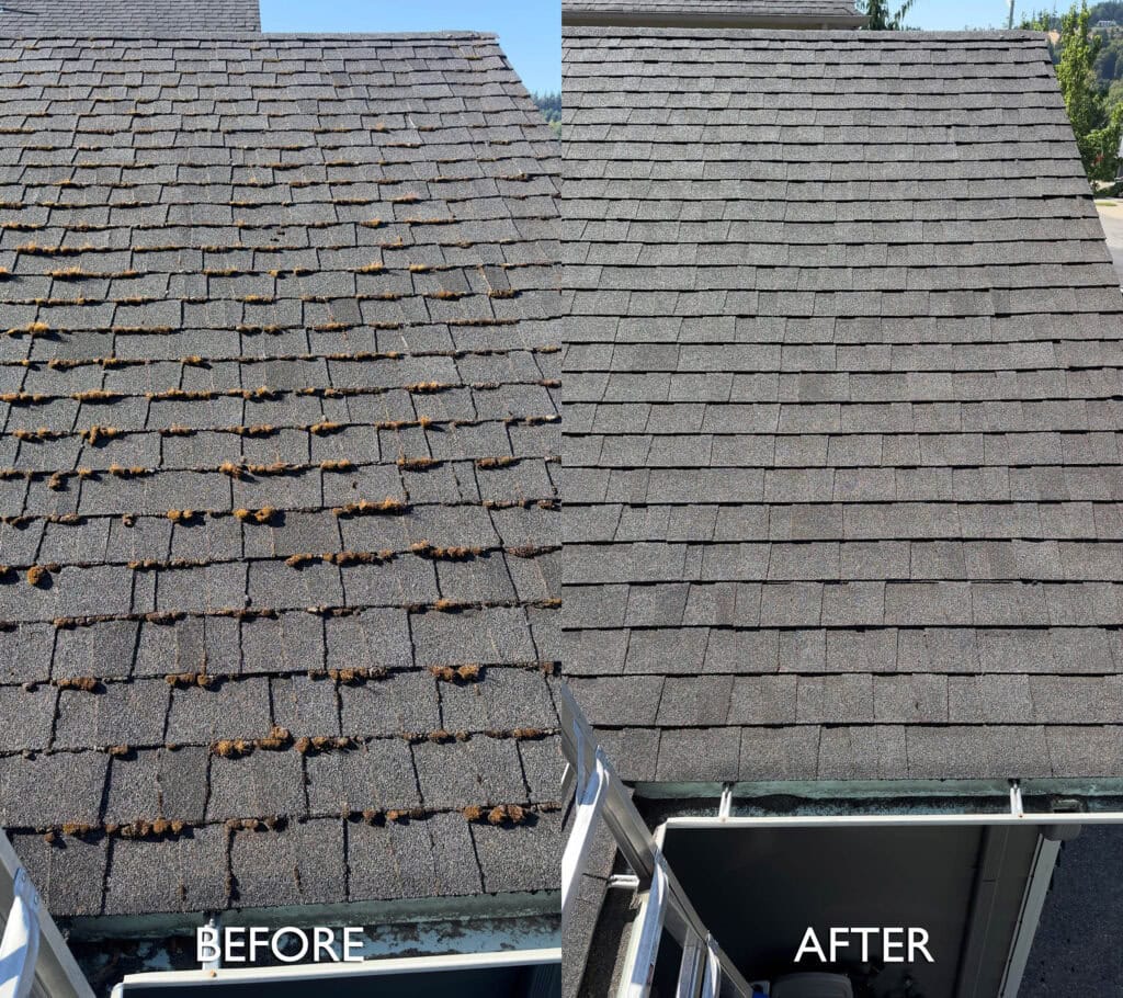 Roof Cleaning in Salem, Oregon | Moss Removal Service Roof Cleaning Before and After Salem Oregon | Moss Removal Results Moss Boss Roofing Salem Oregon