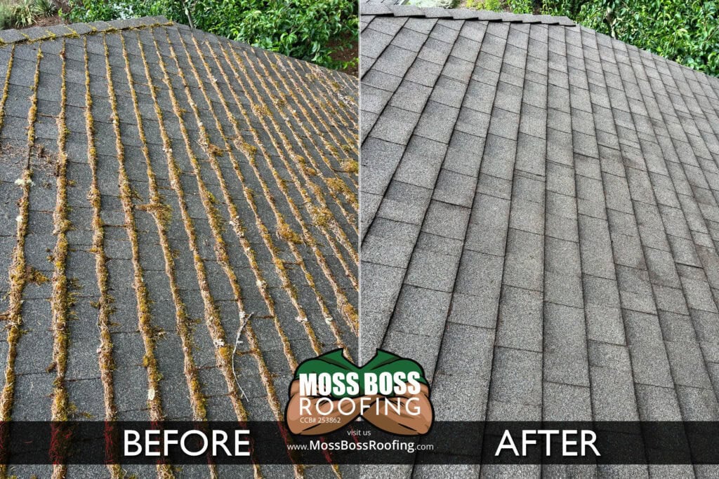 Roof Cleaning in Salem, Oregon | Moss Removal Service Roof Cleaning Before and After Salem Oregon | Moss Removal Results Moss Boss Roofing Salem Oregon