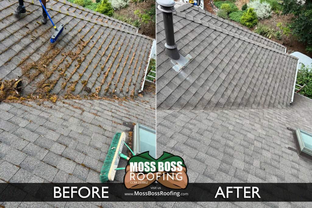 Roof Cleaning in Salem, Oregon | Moss Removal Service Roof Cleaning Before and After Salem Oregon | Moss Removal Results Moss Boss Roofing Salem Oregon