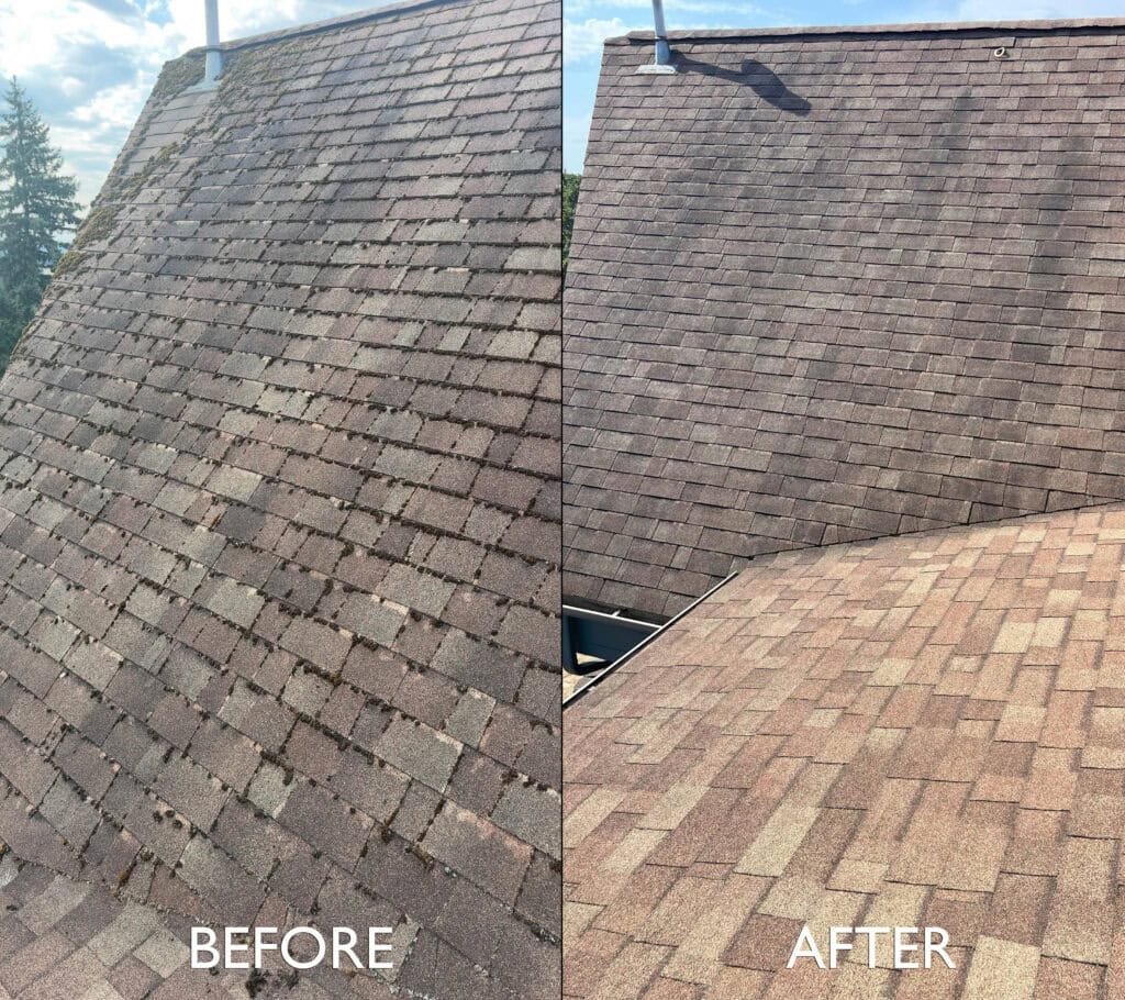 Roof Cleaning in Salem, Oregon | Moss Removal Service Roof Cleaning Before and After Salem Oregon | Moss Removal Results Moss Boss Roofing Salem Oregon
